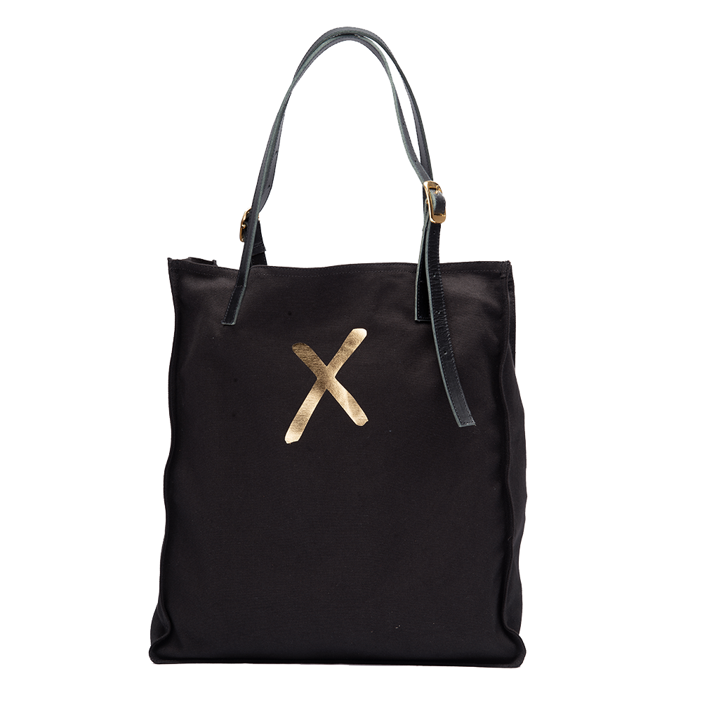 Black Canvas Tote - Gold X