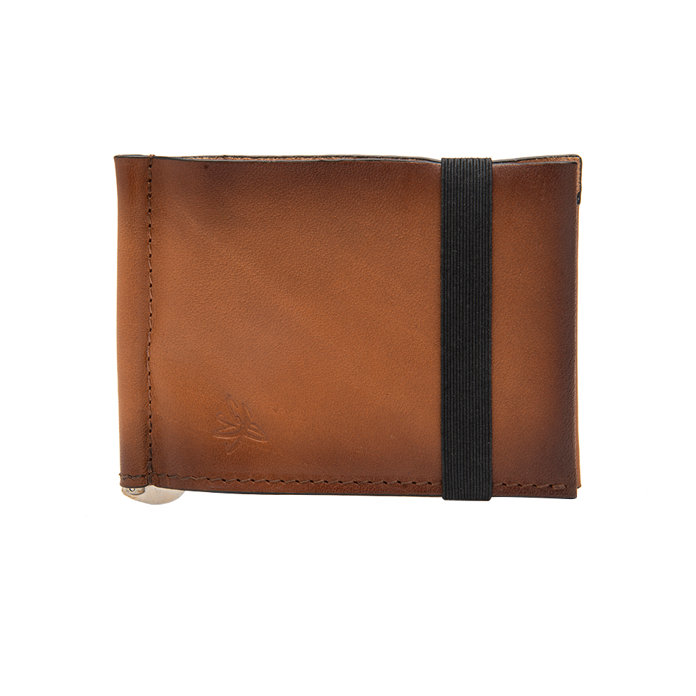 Brown Leather Wallet with Adjustable Money Clip