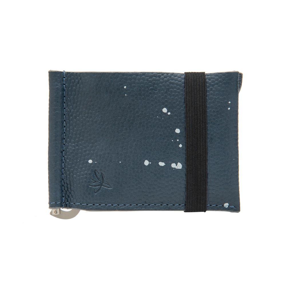 Blue Leather Wallet with Adjustable Money Clip