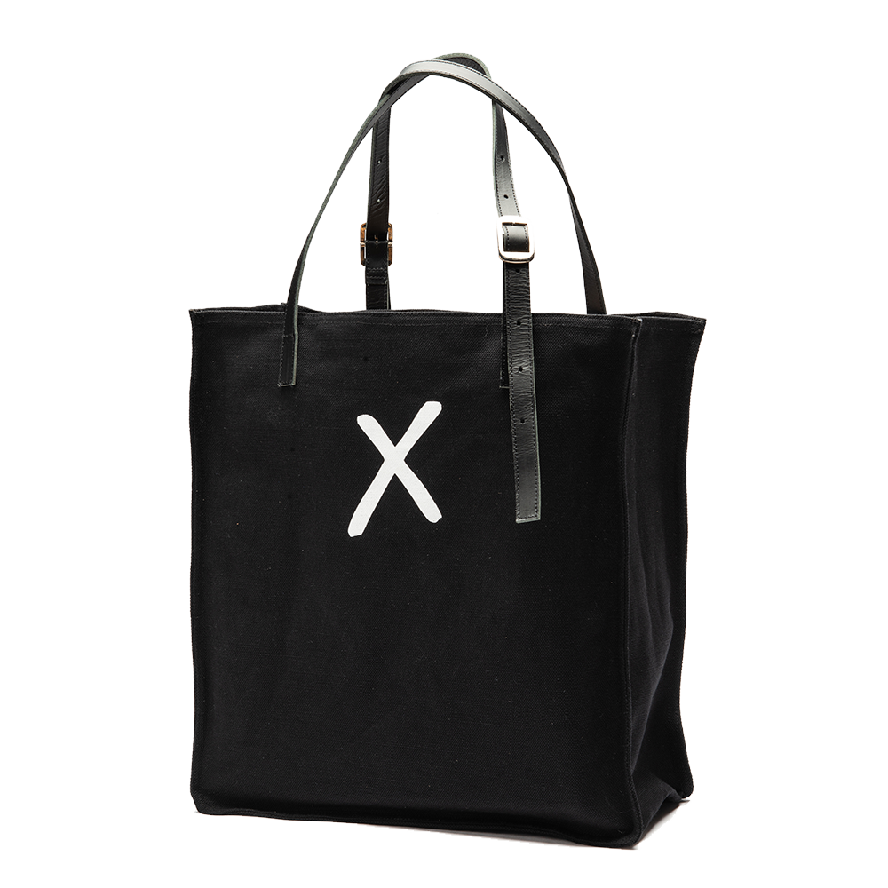 Black Canvas Tote - White X