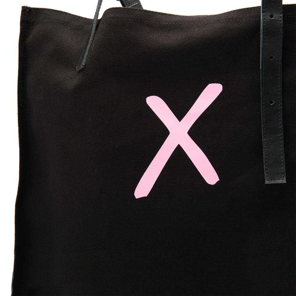 Black Canvas Tote - Pink X